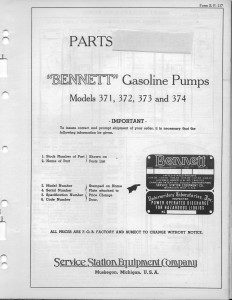 Bennett 371, 372, 373, 374 Gas Pump Parts